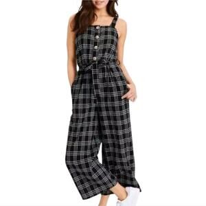 American Eagle Overalls Plaid Womens Black White Relaxed Button Sleeveless XL NE